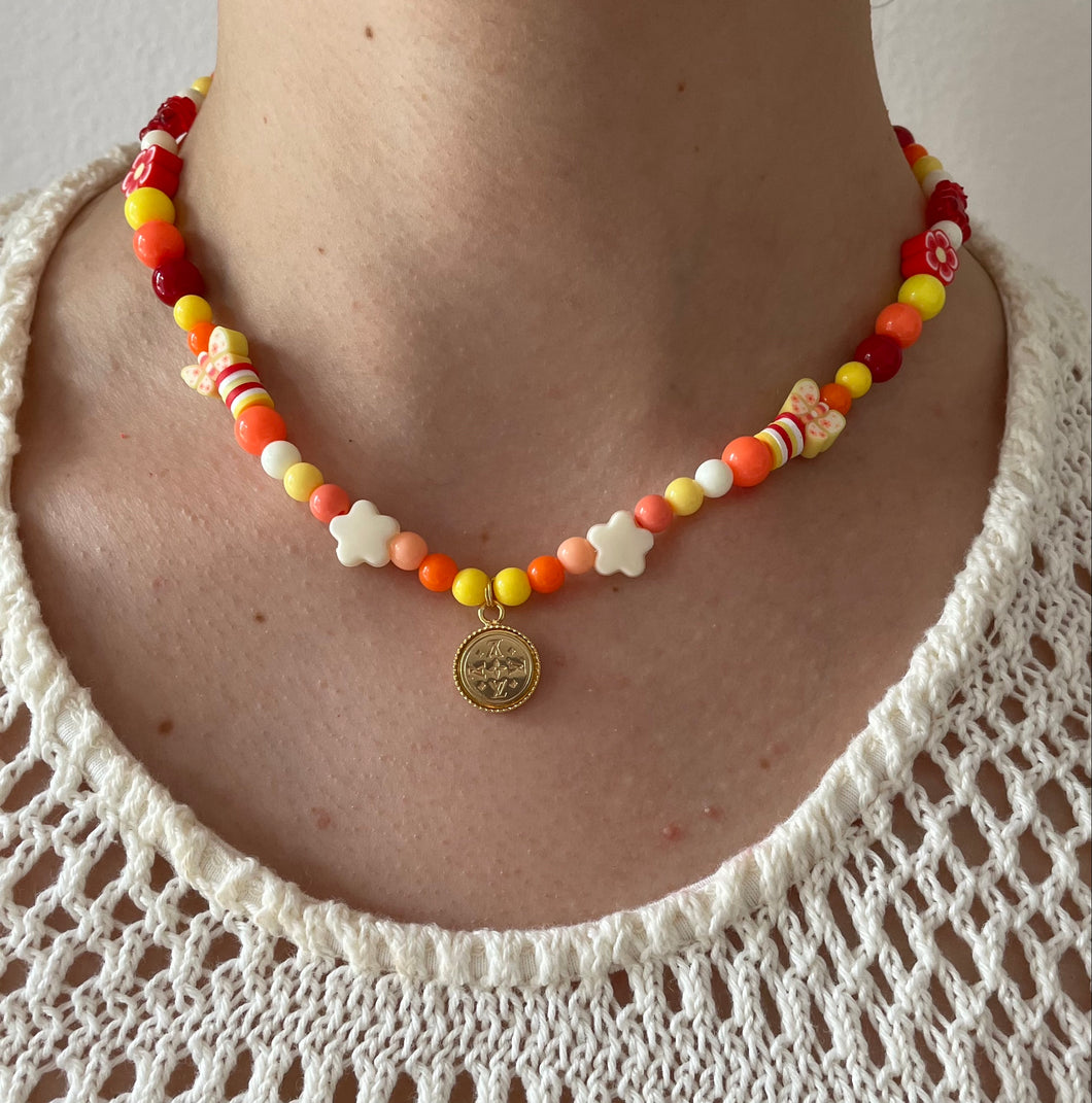 Choker upcyclé orange sunshine Louis Vuitton